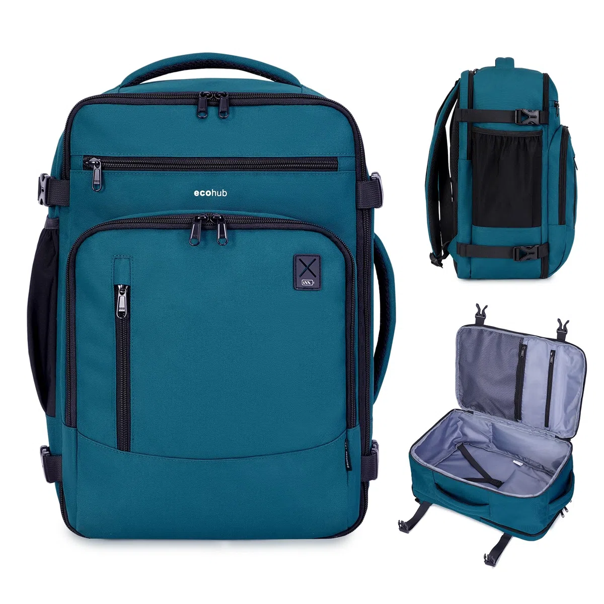 ECOHUB Ryanair Mochila Viaje Cabina Avion 40x20x25 Maletas de Viaje Cabina Bolsa de Viaje Bolso del Ordenador Portátil Maleta de Mano Under Seat Eco PET Mochila para Equipaje de Mano 20L, Azul-verde