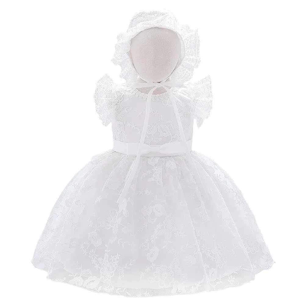 Lito Angels Vestido de Bautizo Bordado Blanco Ropa Bautismo con Gorro Capó para Bebé Niña Talla 3-24 Meses