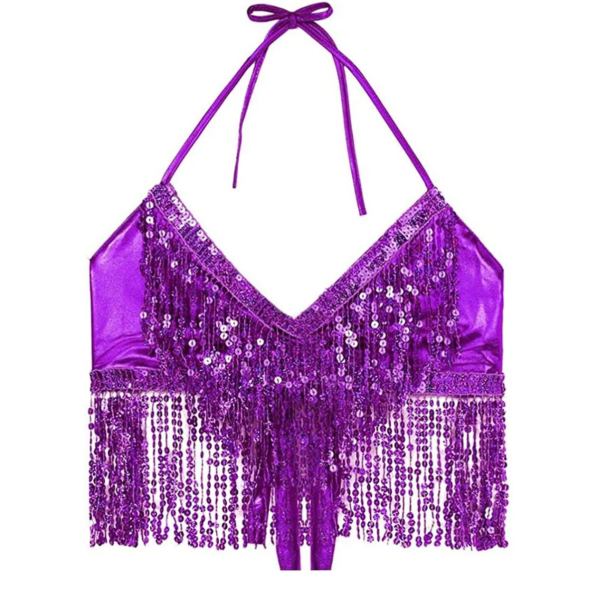 Generisch Camiseta de rayas para mujer, danza del vientre, lentejuelas, sujetador borla, ropa halter tops, moda para mujer