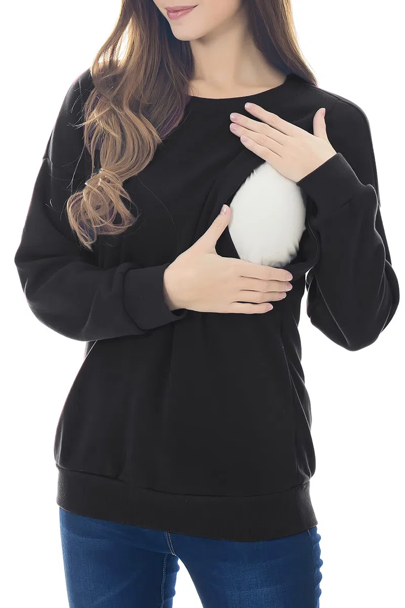Smallshow Sudadera de Lantancia de Lana Tops de Manga Larga para Amamantar,Black M