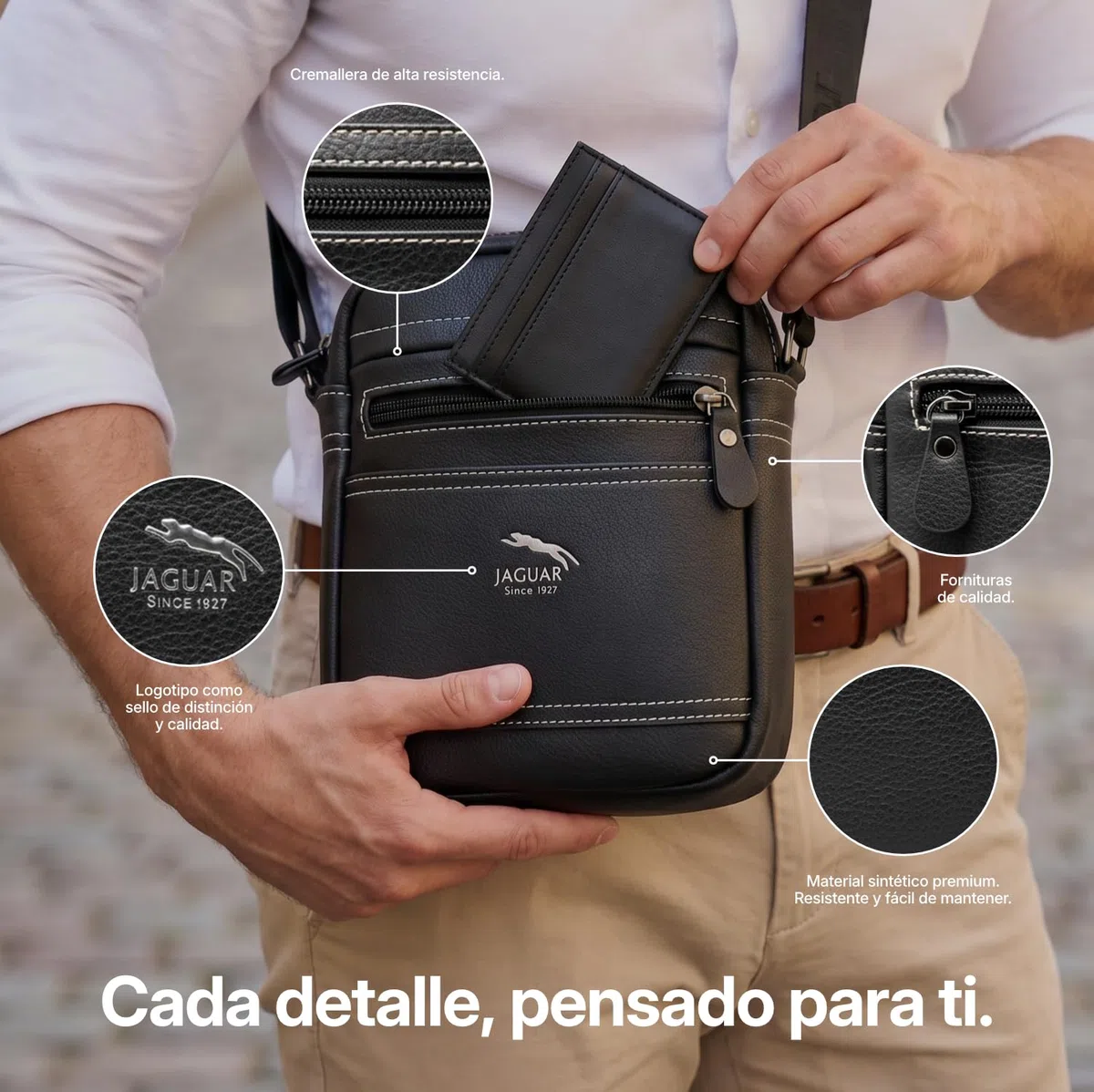 JAGUAR Bandolera Cruzada Hombre Elegante – Bolsos para Hombre Modernos y Cómodos | Bolsos Bandolera Grandes para Viajar, Ir a la Oficina o Uso Diario