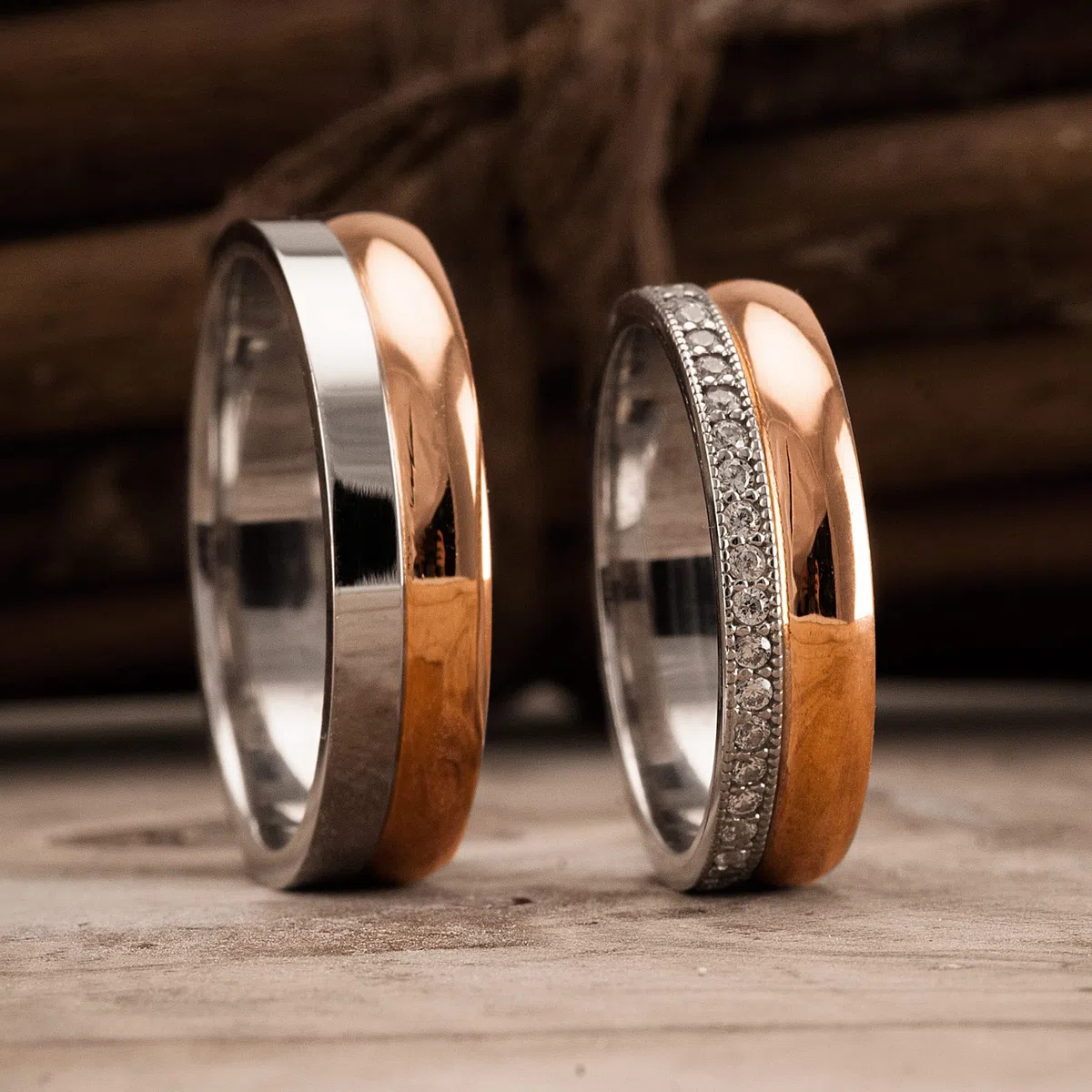 Conjunto de anillos de boda Chapado en oro rosa Conjunto de alianzas de boda a juego Conjunto de anillos de bodas de plata personalizados para hombre y mujer