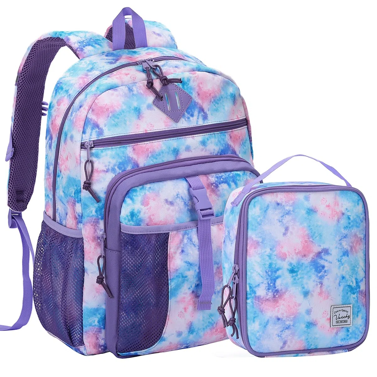 VASCHY Mochila Escolar Niño Niña 5–9 Años 16 L, 30 x 12,5 x 43 cm, Ligera y Resistente al Agua con Bolsillo para Botella, Incluye Bolsa Almuerzo Térmica 8,5 L Multicolor