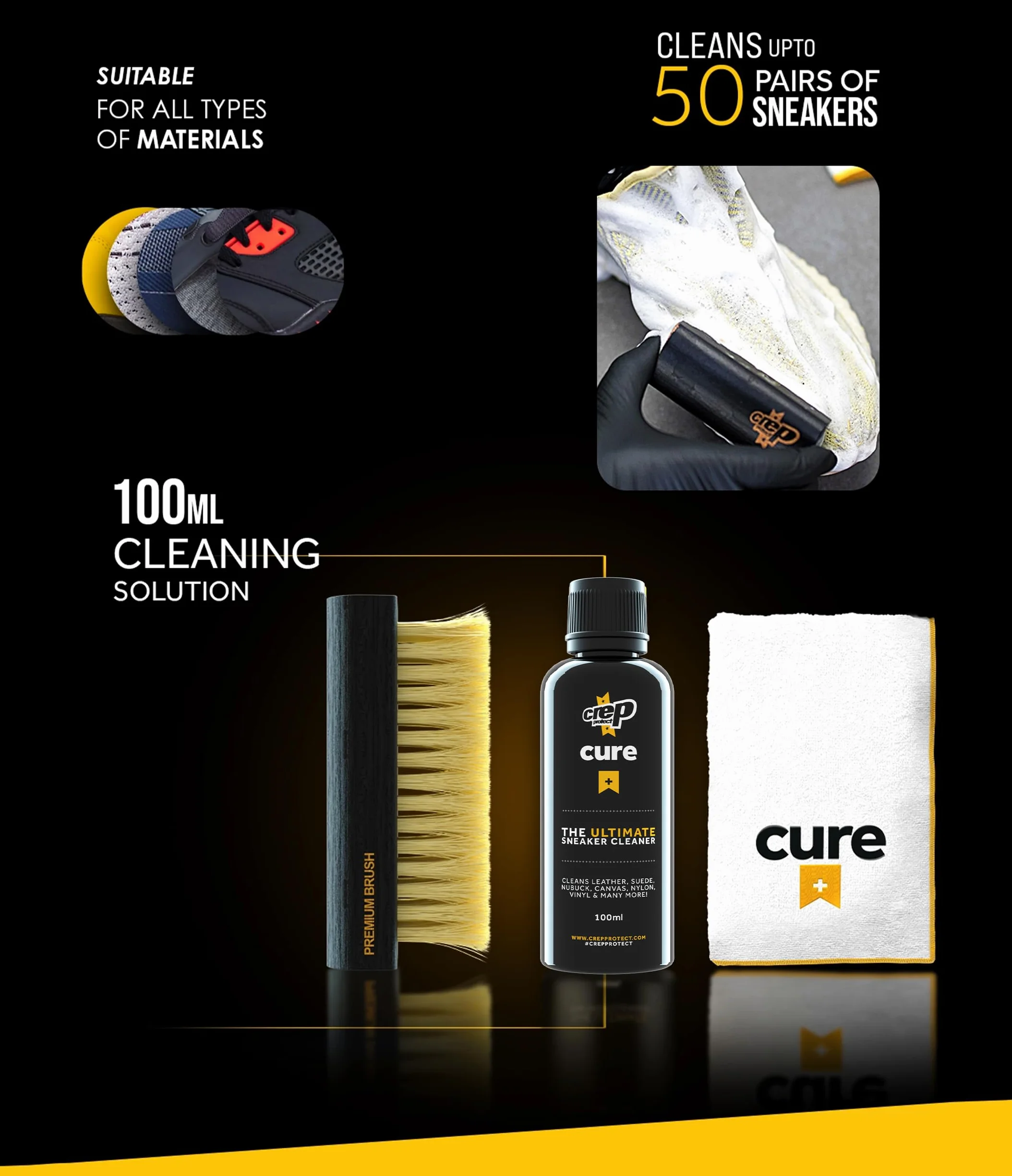 Crep Protect - Paquete de cajas - Kit de limpieza de zapatillas premium con 6 toallitas para zapatillas, 2 pastillas Crep Protect, goma de borrar, 100 ml de solución limpiadora