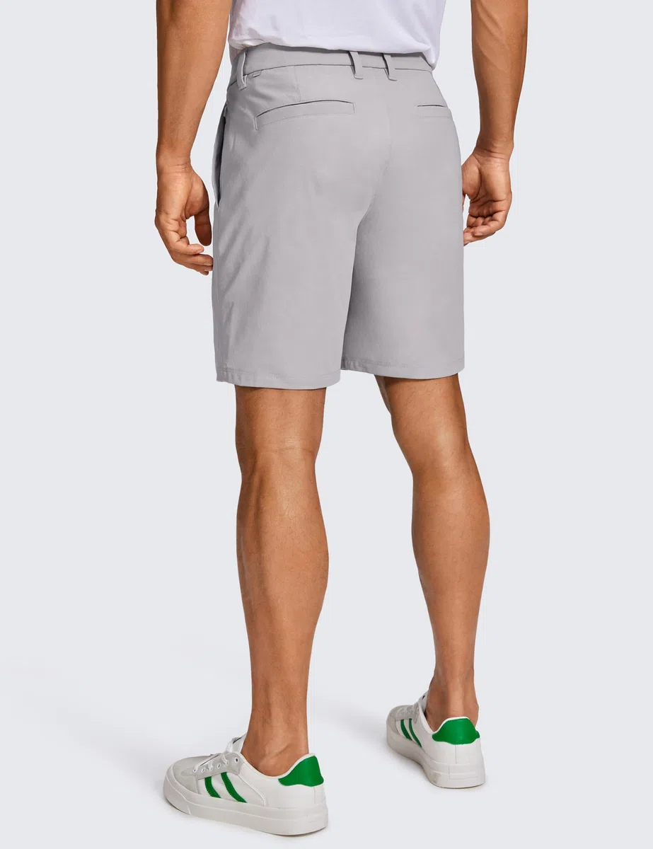 CRZ YOGA Pantalones Cortos de Golf para Hombre cómodos para Todo el día - 7/9 Pulgadas elásticos Ligeros Casuales de Trabajo Frente Plano Pantalones Cortos con Bolsillos Gaviota Gris 42