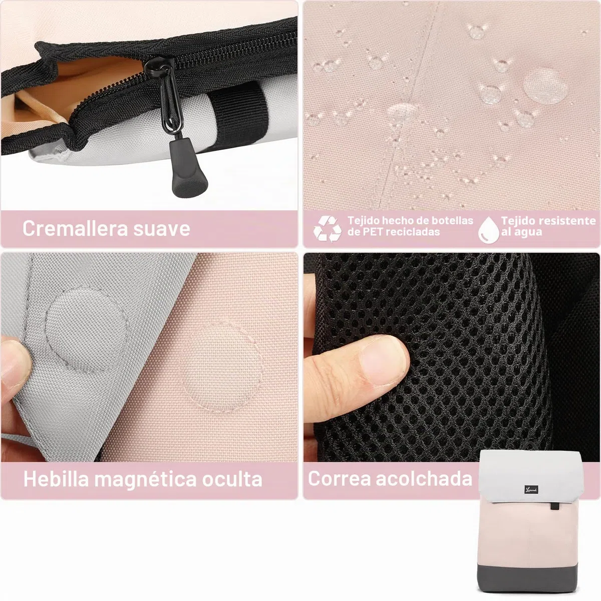 LOVEVOOK Mochila Portatil Mujer, 15.6 Pulgadas Mochila Antirrobo Impermeable Elegante para Ordenador Portátil con Carga USB para la Viajes, Universidad, Negocios-Rosa