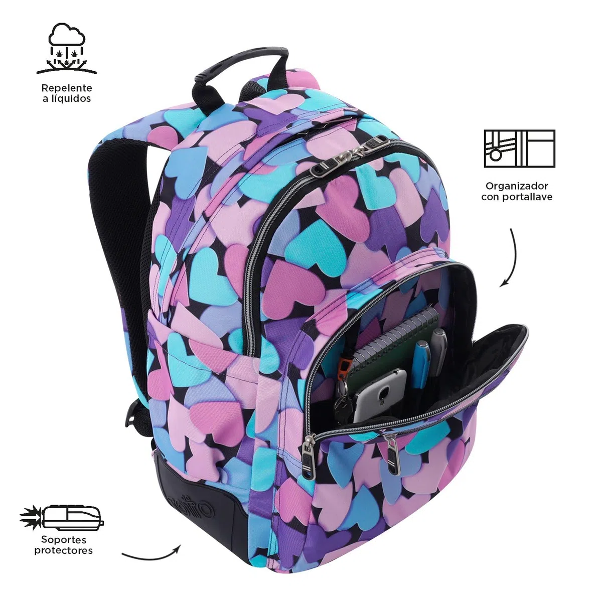 TOTTO - Mochila Escolar Grande, Modelo Rayol, Capacidad 19 L, 3 Compartimentos, 2 Bolsillos Botella, Bolsillo para PC 14", Espaldar Ergonómico con Flujo de Aire, Correas en S, Estampado Dear Blue