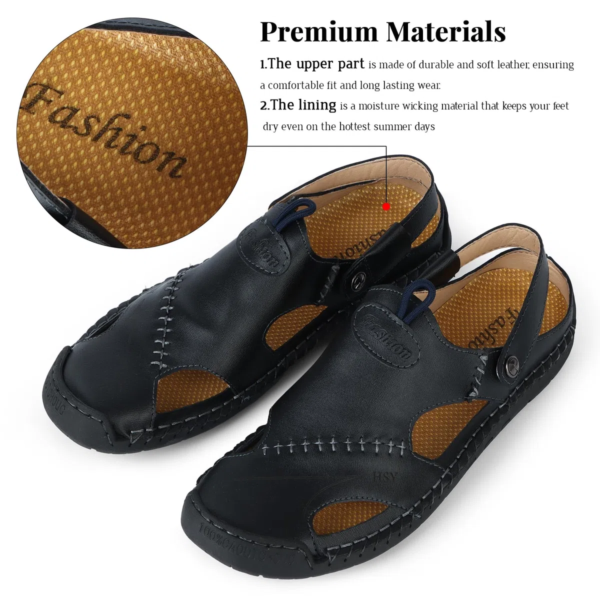 Hombres Sandalias Casuales de Cuero Punta Cerrada Zapatillas Transpirables de Verano Playa Senderismo Caminar Zapatos