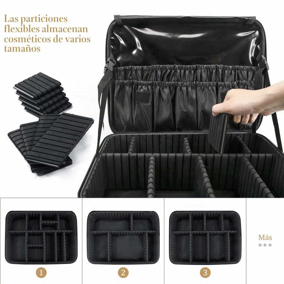 Neceser Maquillaje Maletin Organizador Mujer: Kit de Maquillaje Maleta Neceser Ligera - Bolsa Profesional de Cosméticos Viaje Portable con Divisiones Extraíbles & Bandolera