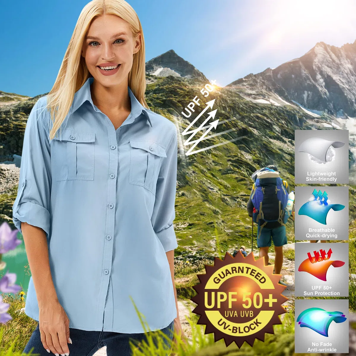 Camisa para mujer UPF 50+ UV, protección solar, ropa de safari, blusa de senderismo para mujer, manga larga, transpirable, para exteriores, fresca, de secado rápido, parte superior