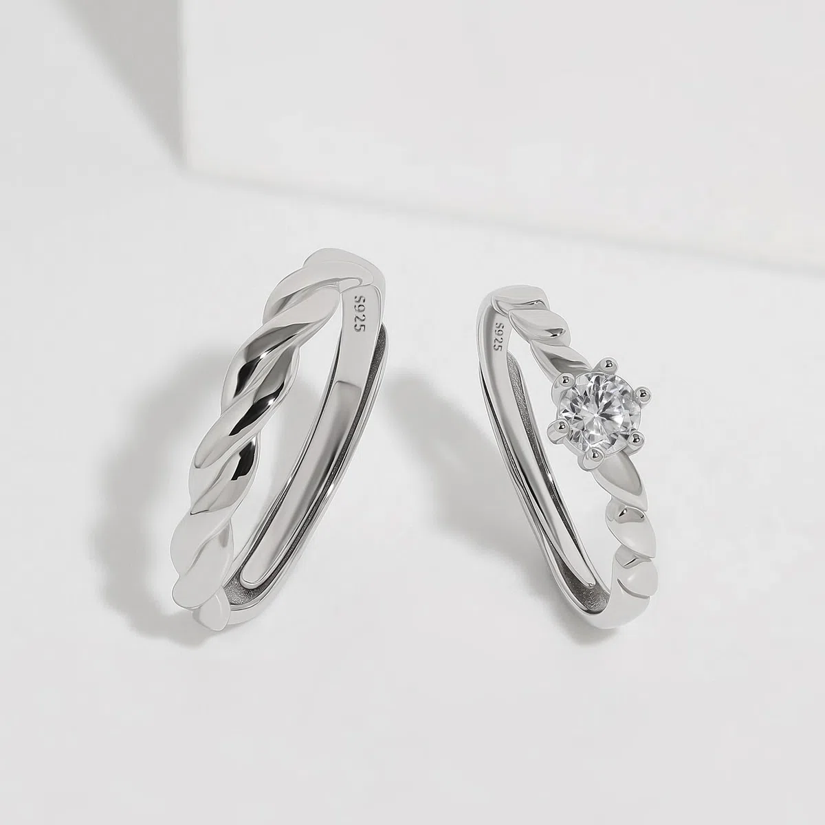 Meissa Anillos de Boda Compromiso de Plata de Ley 925 para Hombres y Mujeres, Anillos de Promesa Ajustables, Juego de Anillos de Compromiso para Aniversarios, Juego de Dos Anillos