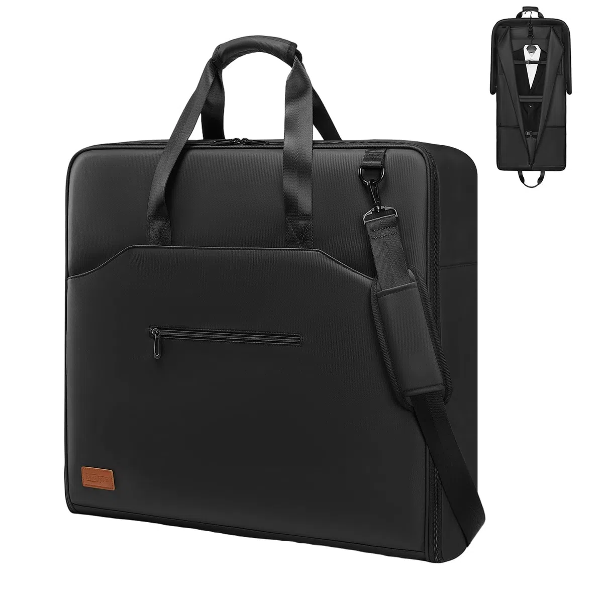 Moulyan - Bolsas de ropa para viajes, bolsas de ropa para colgar ropa, viajes, bolsa de traje impermeable con correas para hombres y mujeres, color negro