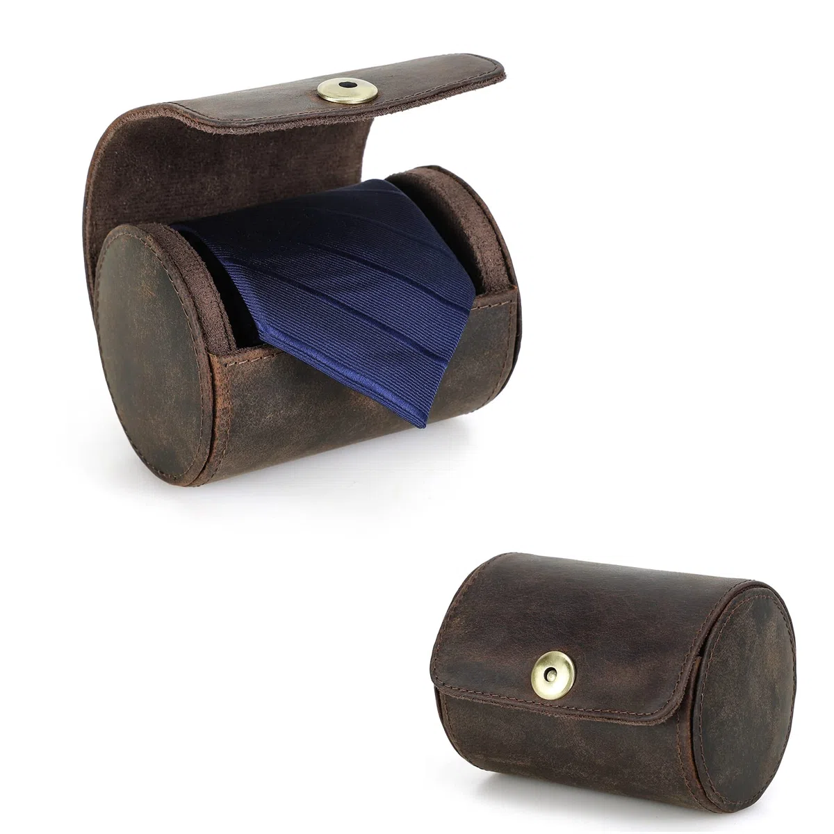 Hiram Caja de almacenamiento para corbatas, de piel auténtica, organizador de corbatas portátil para viajeros de negocios, 4004-café, For 1 Tie, Estuche para corbata