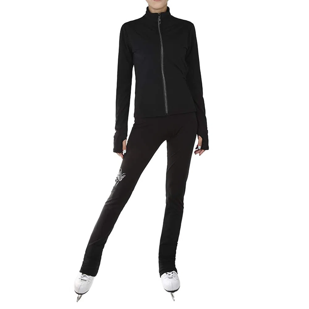 LIUHUO Patinaje artístico estampado floral chaqueta pantalones de forro polar para niñas pantalones negros para mujeres trajes