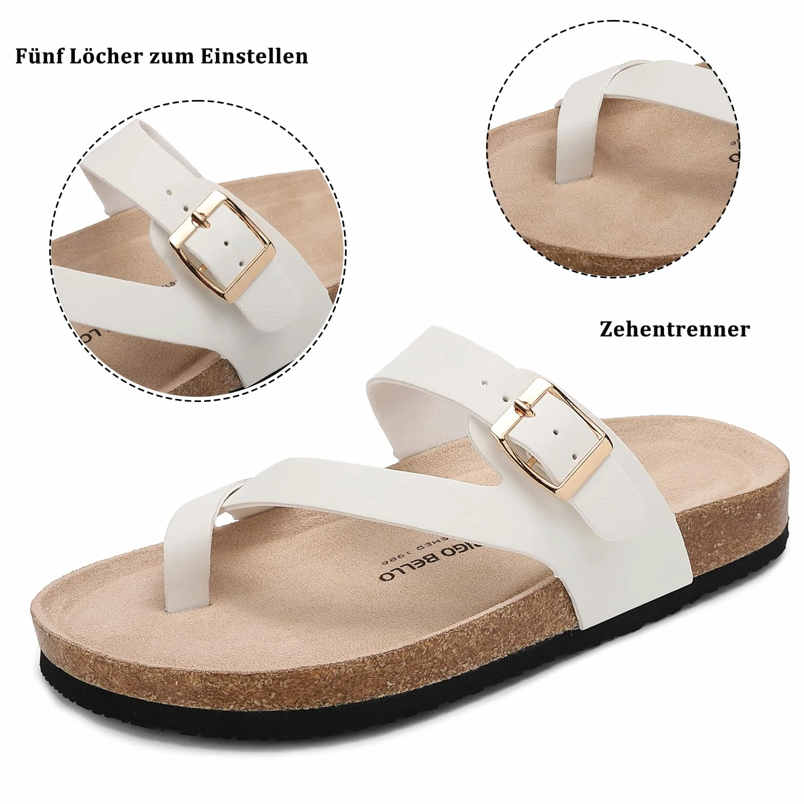 Mules Mujer Sandalias de Corcho Verano Cuero Zapatillas de Playa Sandalias Punta Abierta Hebilla Ajustable EU36-41