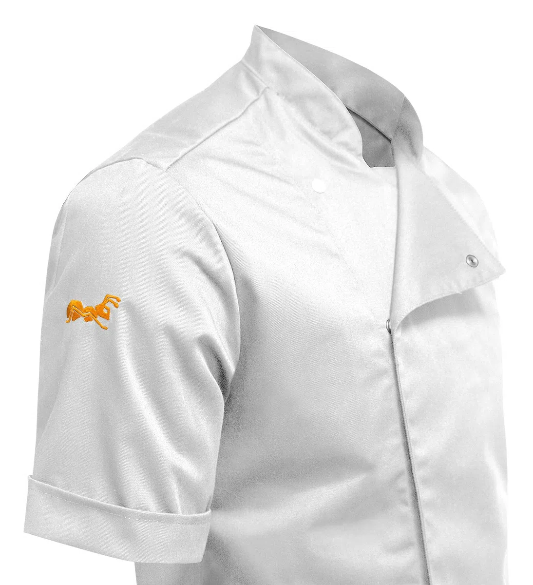 strongAnt Chaqueta de Chef para Hombre Slim Fit Stretch con Botones de presión o Cremallera, Chaqueta de Panadero - Manga Corta - Negro Gris Blanco