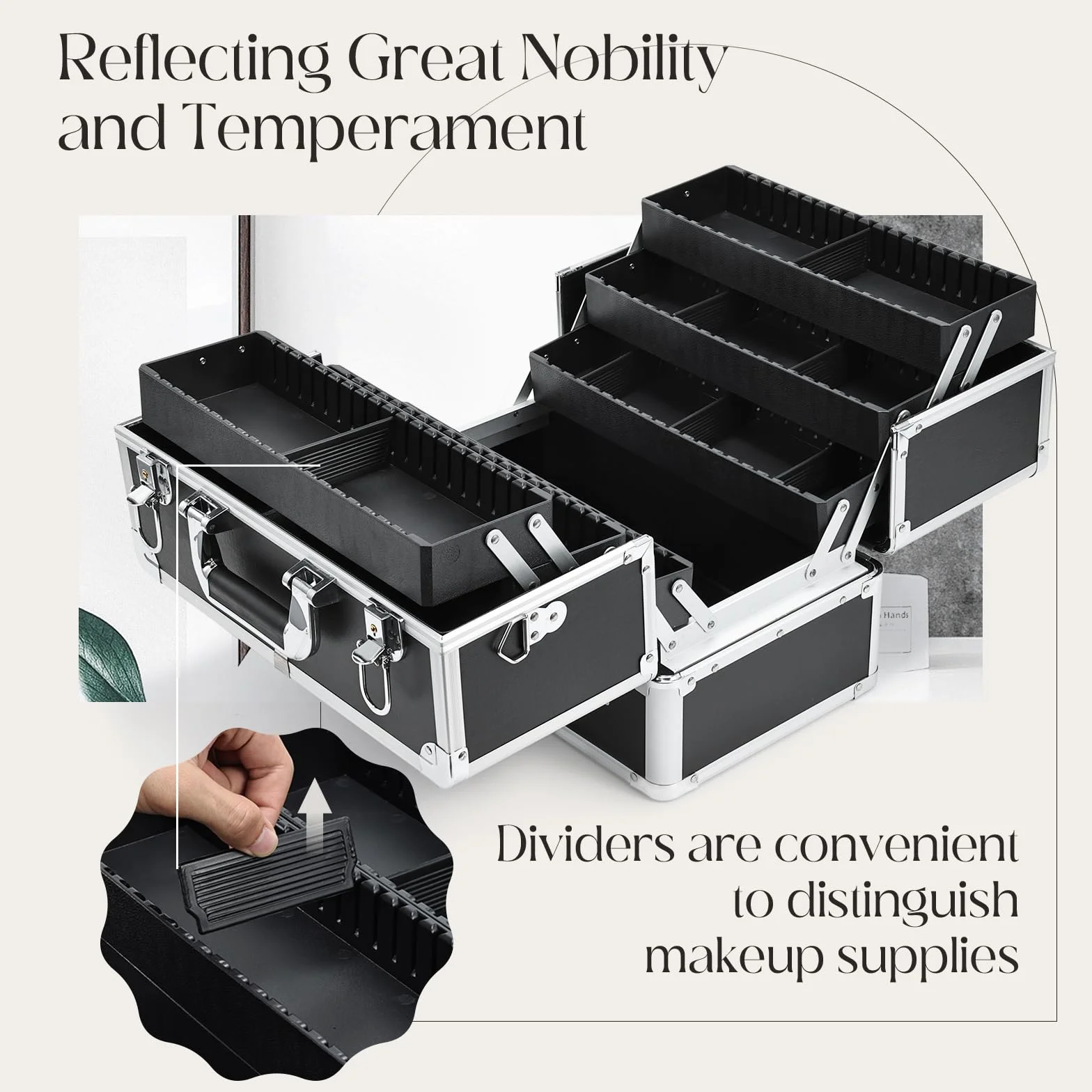 Maletin Maquillaje Profesional Estuche Maquillaje Neceser Maquillaje Joyero Organizador Mujer Maletin de Manicura Peluqueria Caja Maquillaje Cosméticos de Viaje con Correa para el Hombro Negro