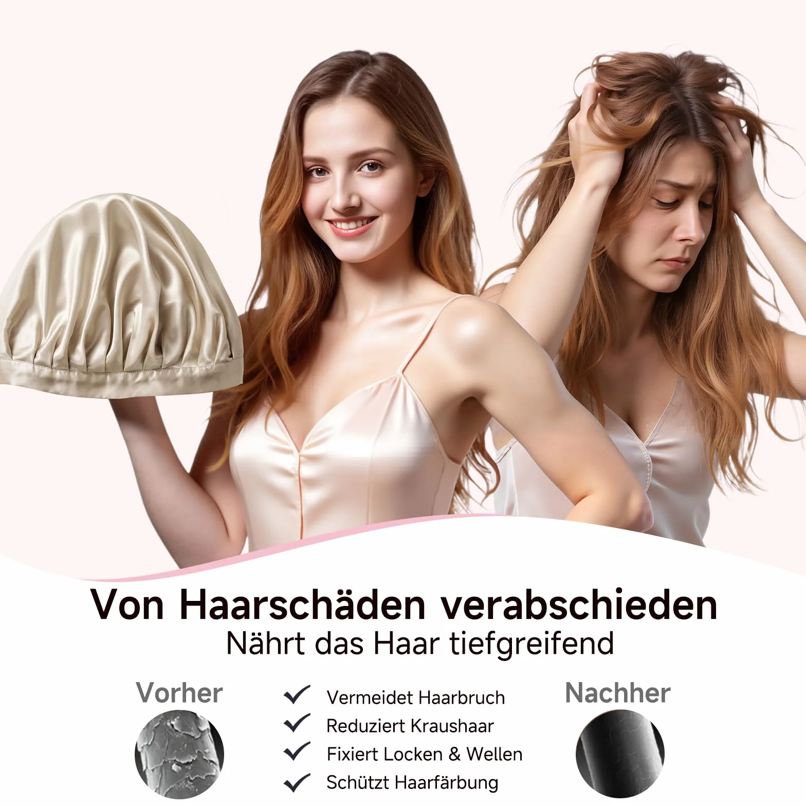 Kaome Gorro de Dormir de Seda 22 Momme 100% Seda Mulberry, Gorro de Noche Ajustable Doble Cara, para Pelo Rizado y Largo, Suave y Antideslizante, Transpirable con Bolsa