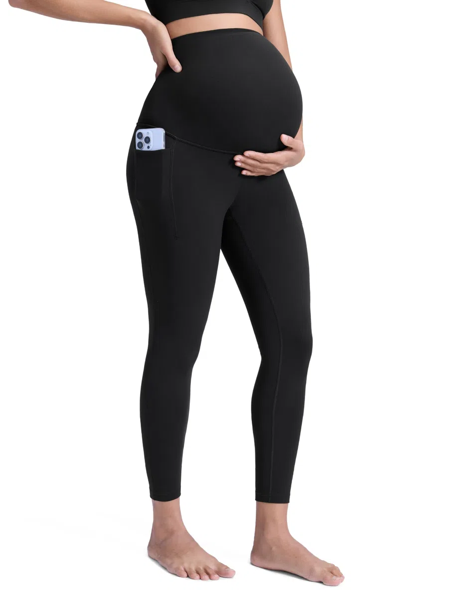 CRZ YOGA Mujeres Butterluxe Maternidad Leggings 63cm - Entrenamiento Yoga Embarazo Pantalones Bolsillos
