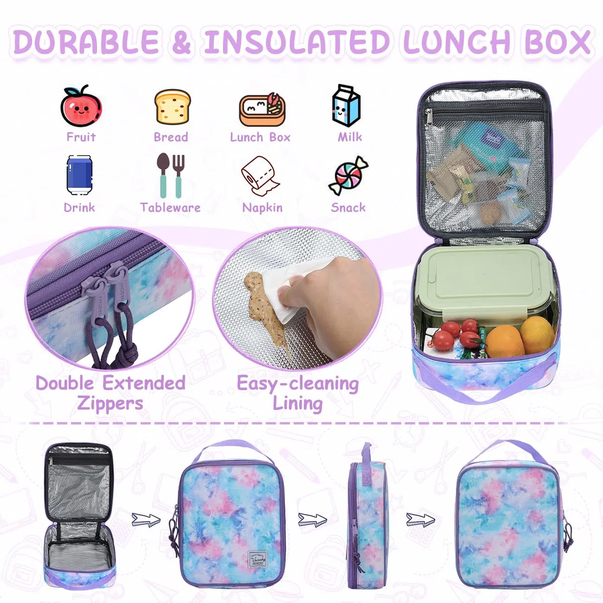 VASCHY Mochila Escolar Niño Niña 5–9 Años 16 L, 30 x 12,5 x 43 cm, Ligera y Resistente al Agua con Bolsillo para Botella, Incluye Bolsa Almuerzo Térmica 8,5 L Multicolor