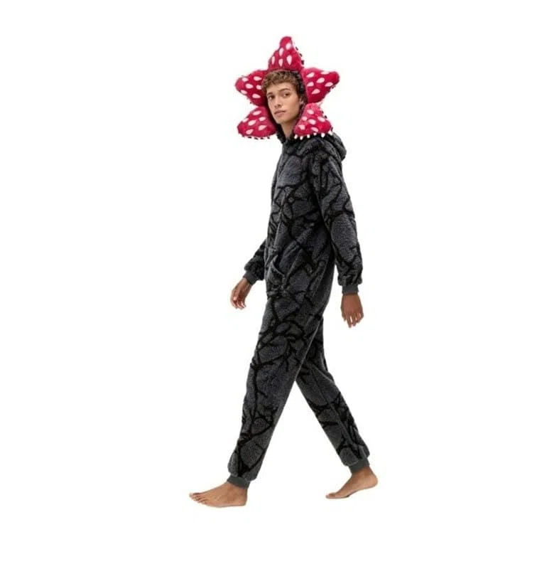 Genérico Pijamas con Capucha 3D, Pijamas Unisex de Navidad Demogorgon Onesie, Disfraces de Invierno de Lana for Cosplay, Albornoz de una Pieza de Navidad