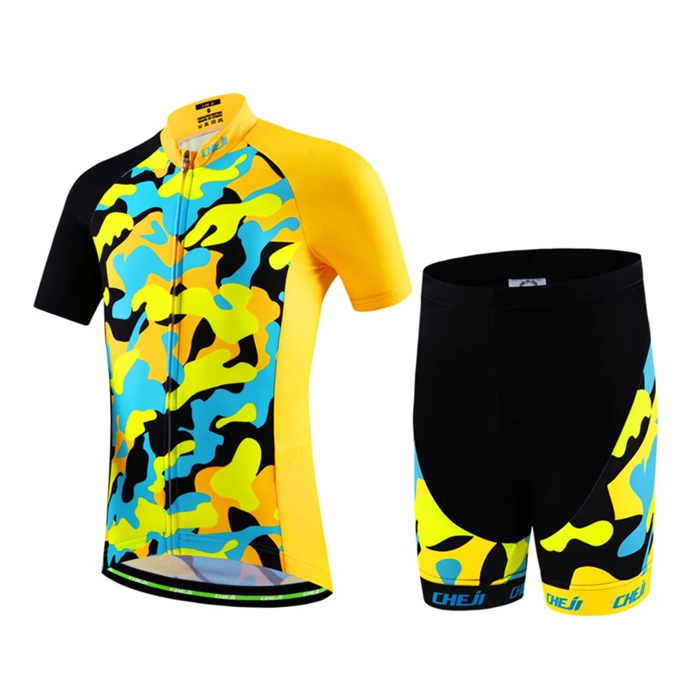 Maillots de Ciclismo Jersey de Manga Corta + Culotte Pantalones para Niños Traje Conjunto de Bicicleta para Deportes al Aire Libre, Amarillo/Negro, L /6-7 años