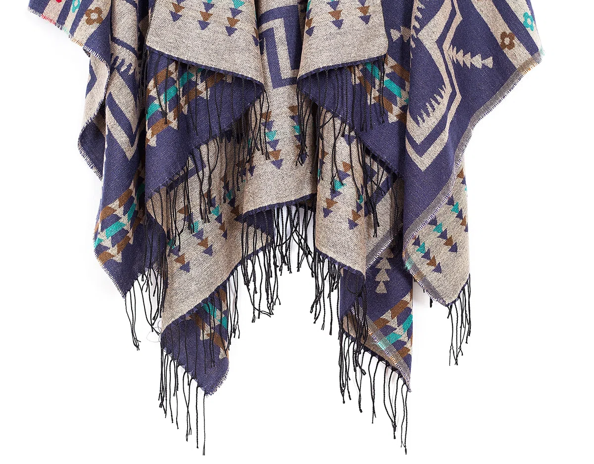 Urban GoCo Mujer Poncho Cárdigan de Punto Capa Gran Tamaño Estampado Étnico Chal Bufanda Manta con Borlas