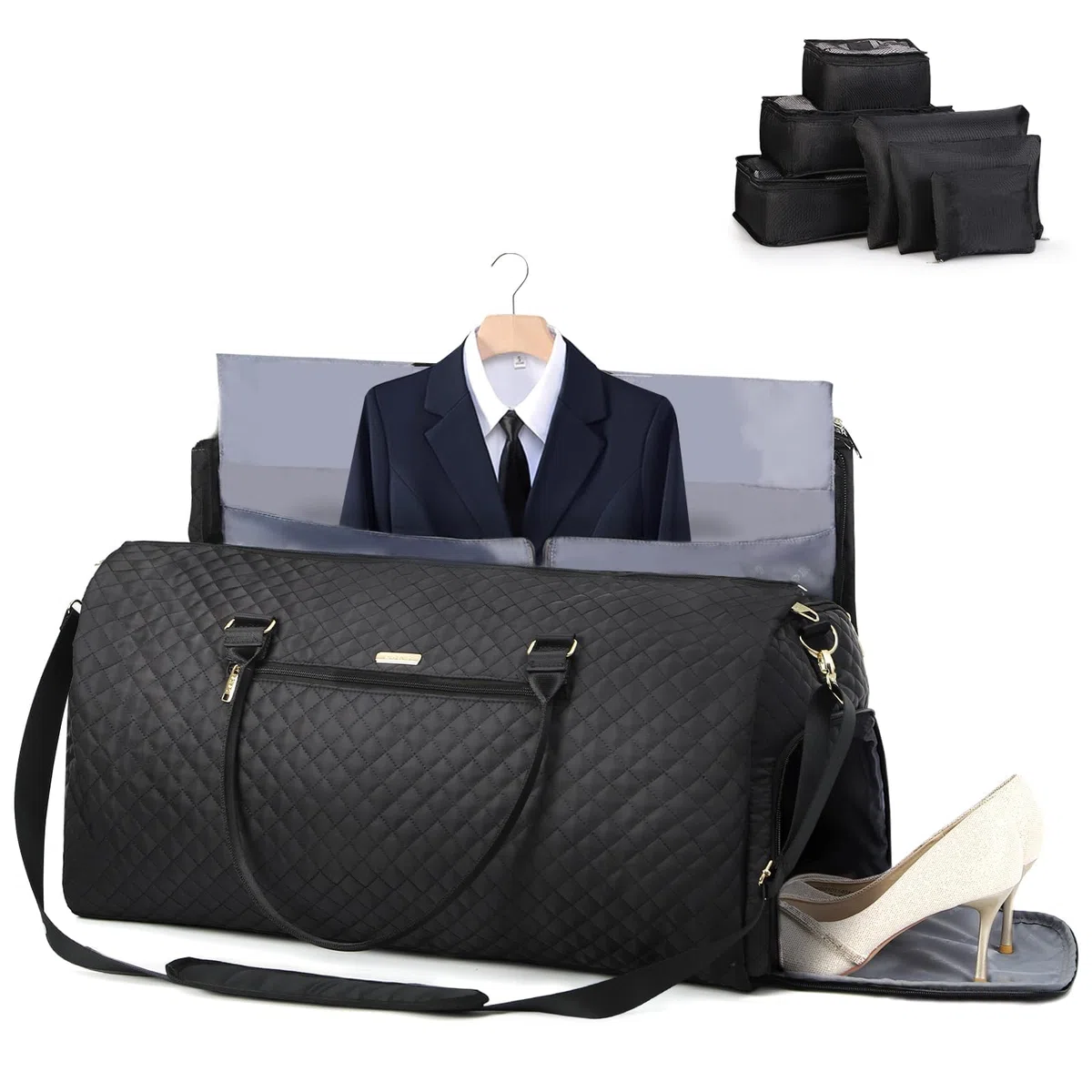 Lekeinchi Bolsa de Transporte de Ropa 2 en 1 | Bolsa de Portatrajes para Trajes y Ropa | Bolsa de Viaje para Negocios, Bodas y Fines de Semana | Cumple con los Requisitos de Las Aerolíneas, Negro