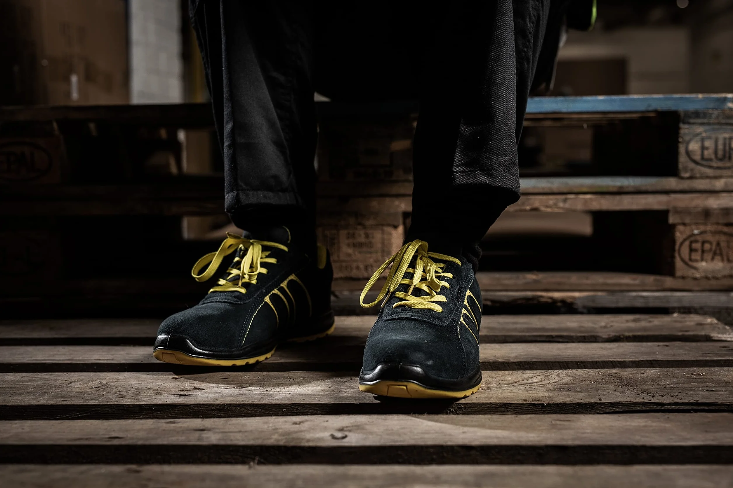 Blackrock Hudson Zapatos de seguridad con puntera de acero, Hombre y Mujer, Ropa de trabajo, Antideslizantes, Calzado ancho, Ante, Azul/Amarillo, Zapatos de seguridad ligeros