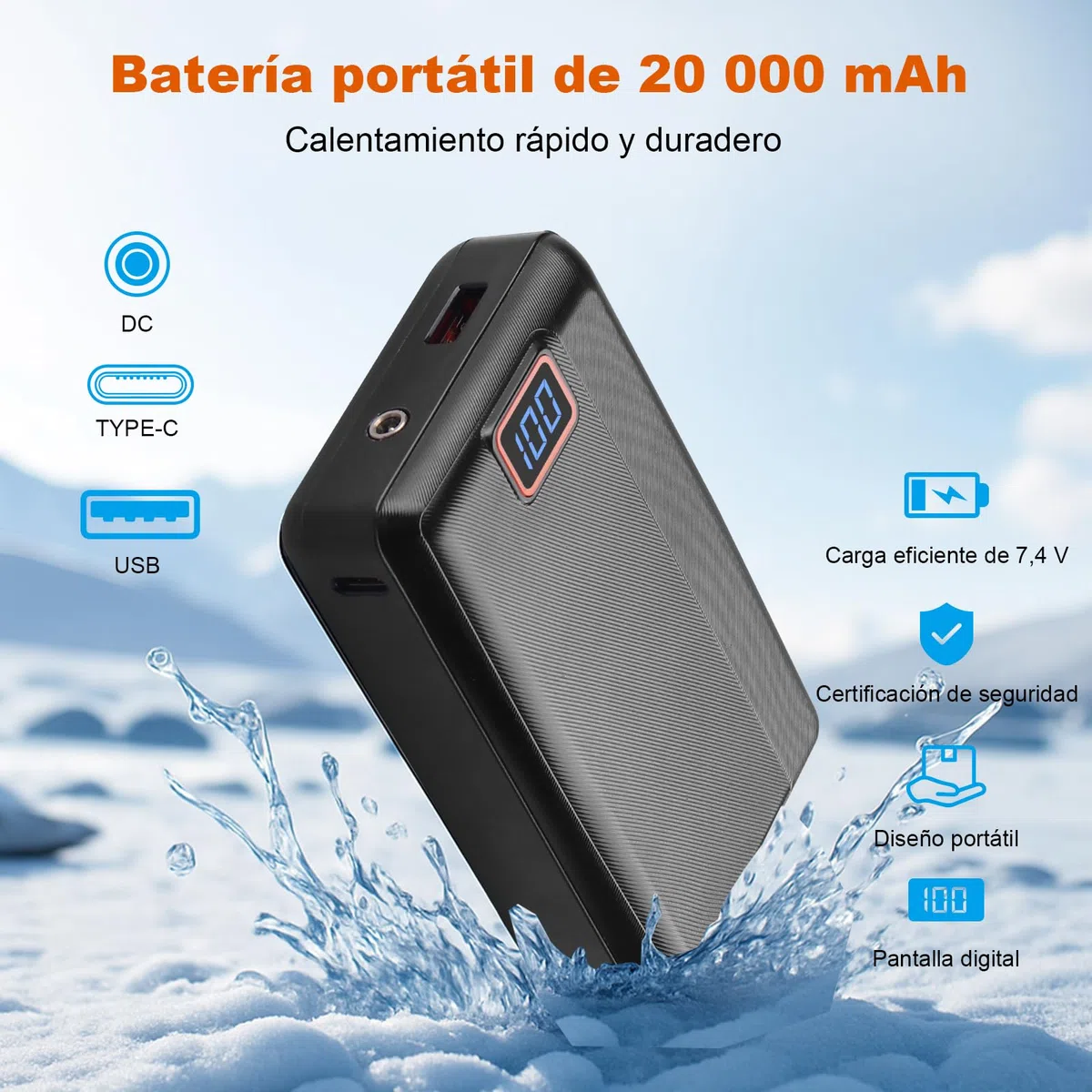 Chaqueta Calefactable Hombre con Forro Polar y Brazalete, Batería 20000mAh 7.4V, 6 Zonas de Calefacción y 3 Niveles de Temperatura, Chaqueta Impermeable e Impermeable de Invierno para Esquí