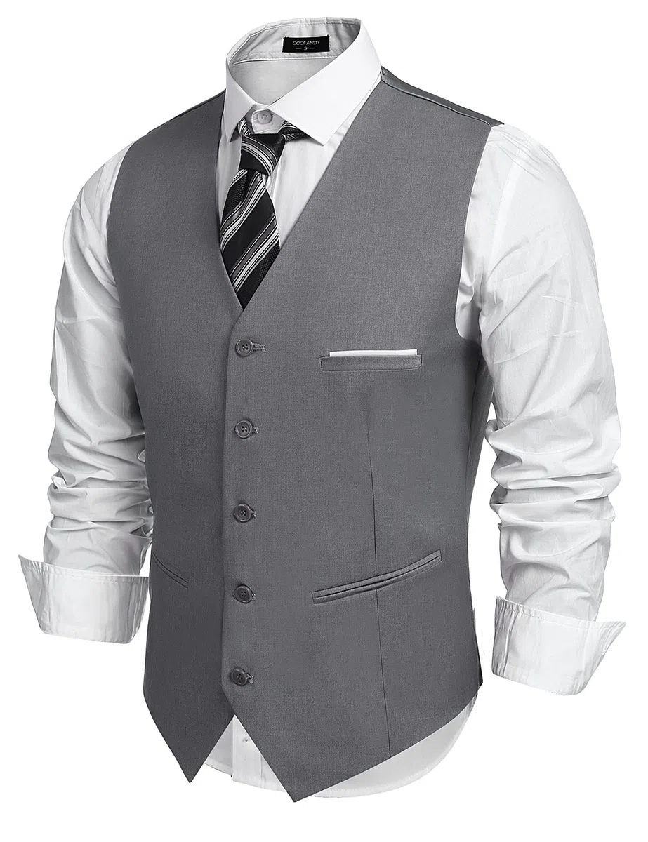 COOFANDY Chaleco para Hombre Cuello en V Slim Fit Moderno Liso Elegante para Boda Fiesta