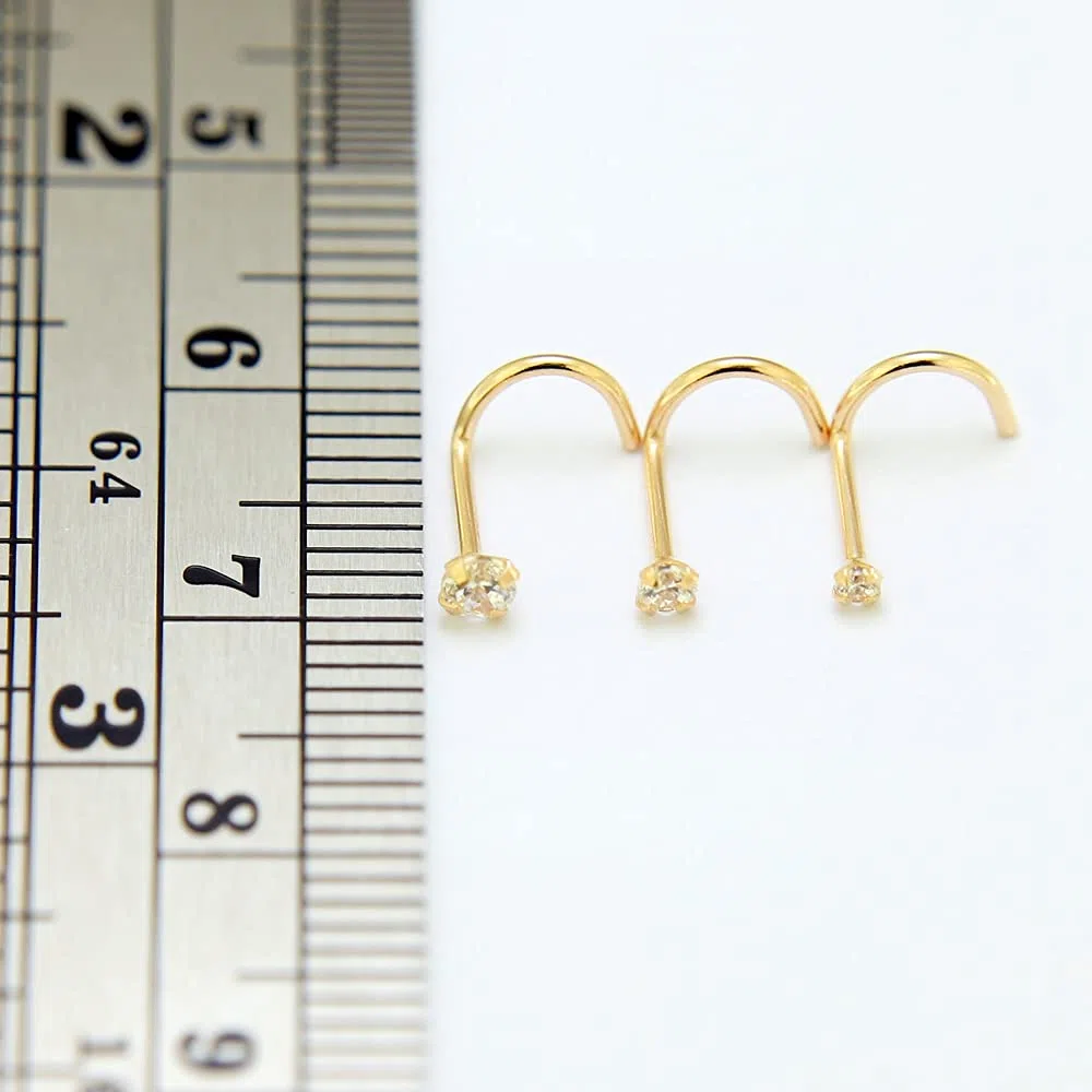 Monster Piercing K 9 Puntas Oro Amarillo Set Piedra de la CZ Redondo 20 Calibre Nariz Tornillo de perforaci?n de la fosa Nasal
