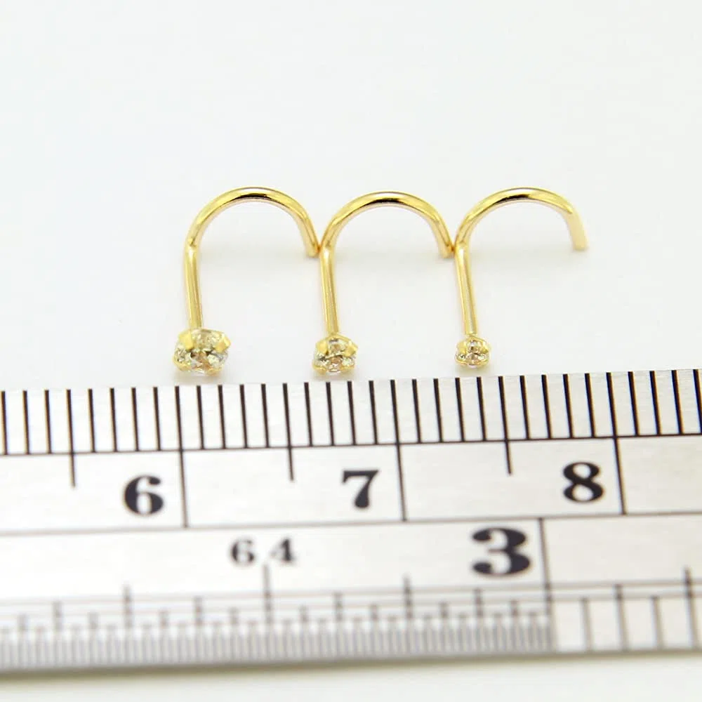 Monster Piercing K 9 Puntas Oro Amarillo Set Piedra de la CZ Redondo 20 Calibre Nariz Tornillo de perforaci?n de la fosa Nasal