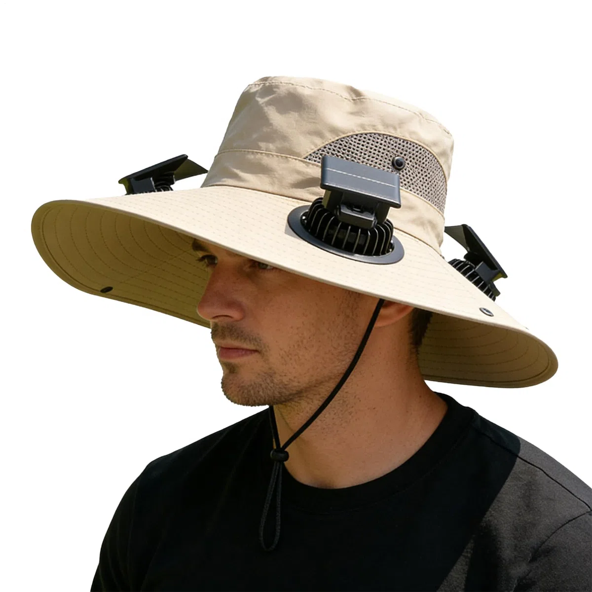 Gorra con Ventilador Solar - 4 Ventiladores y ala Ancha Protección Solar | Sombrero para Hombre | para Pesca, Senderismo, Jardinería, Viajes, Playa, Golf, Paseos en Bote, Trabajo en