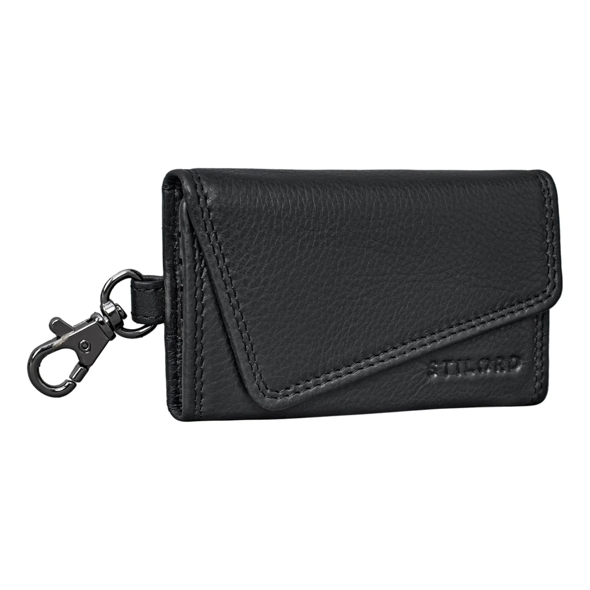 STILORD Tinus Orgnizador Llaves Cuero Estuche para Llaves Bloqueo RFID Vintage Cartera para Tarjetas Pequeño Tarjetero Llavero con Mosquetón con Piel Genuina Color:Negro