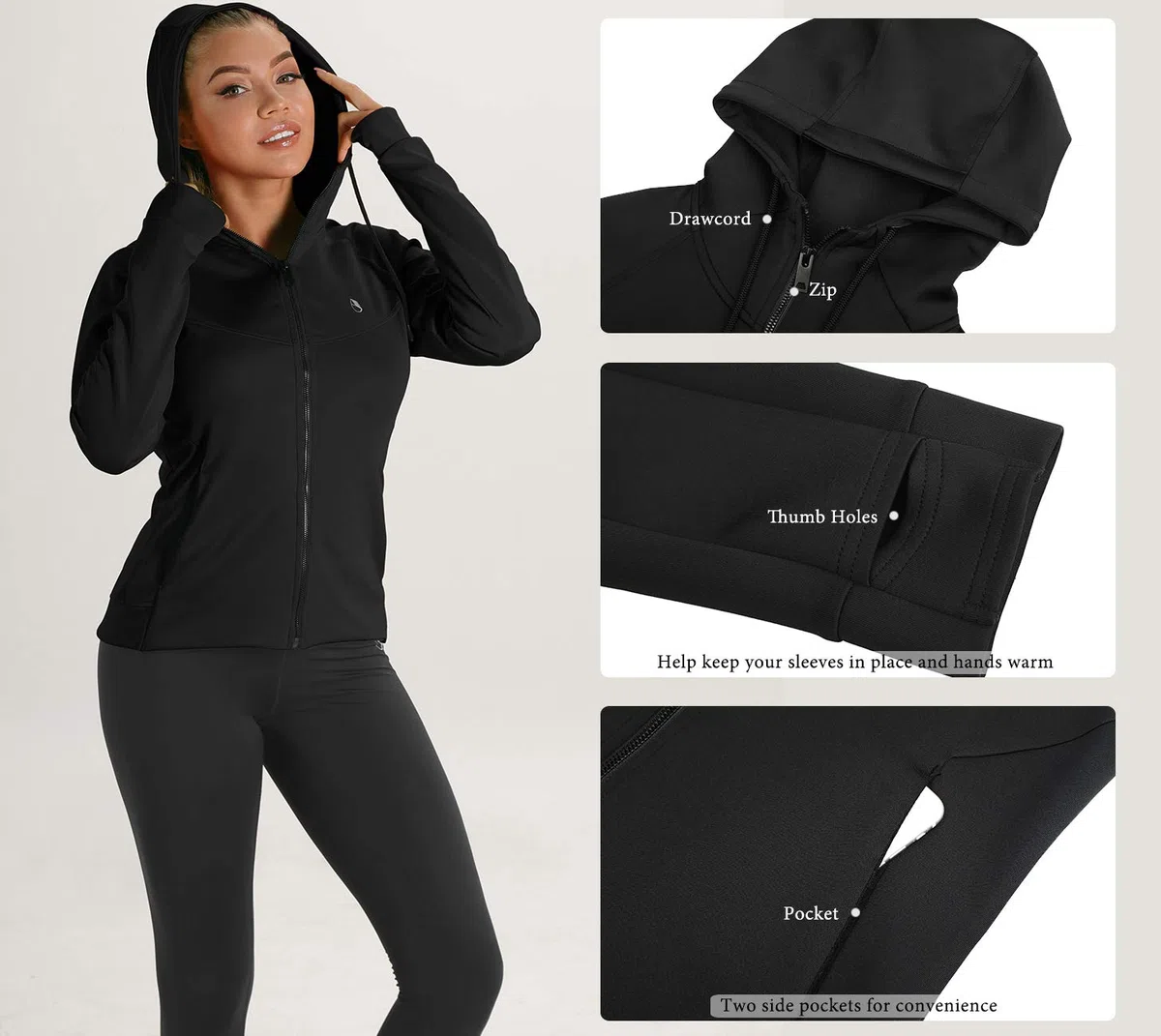 icyzone Camiseta Deportiva de Manga Larga Cremallera Chaqueta Deportiva para Mujer para Running Fitness