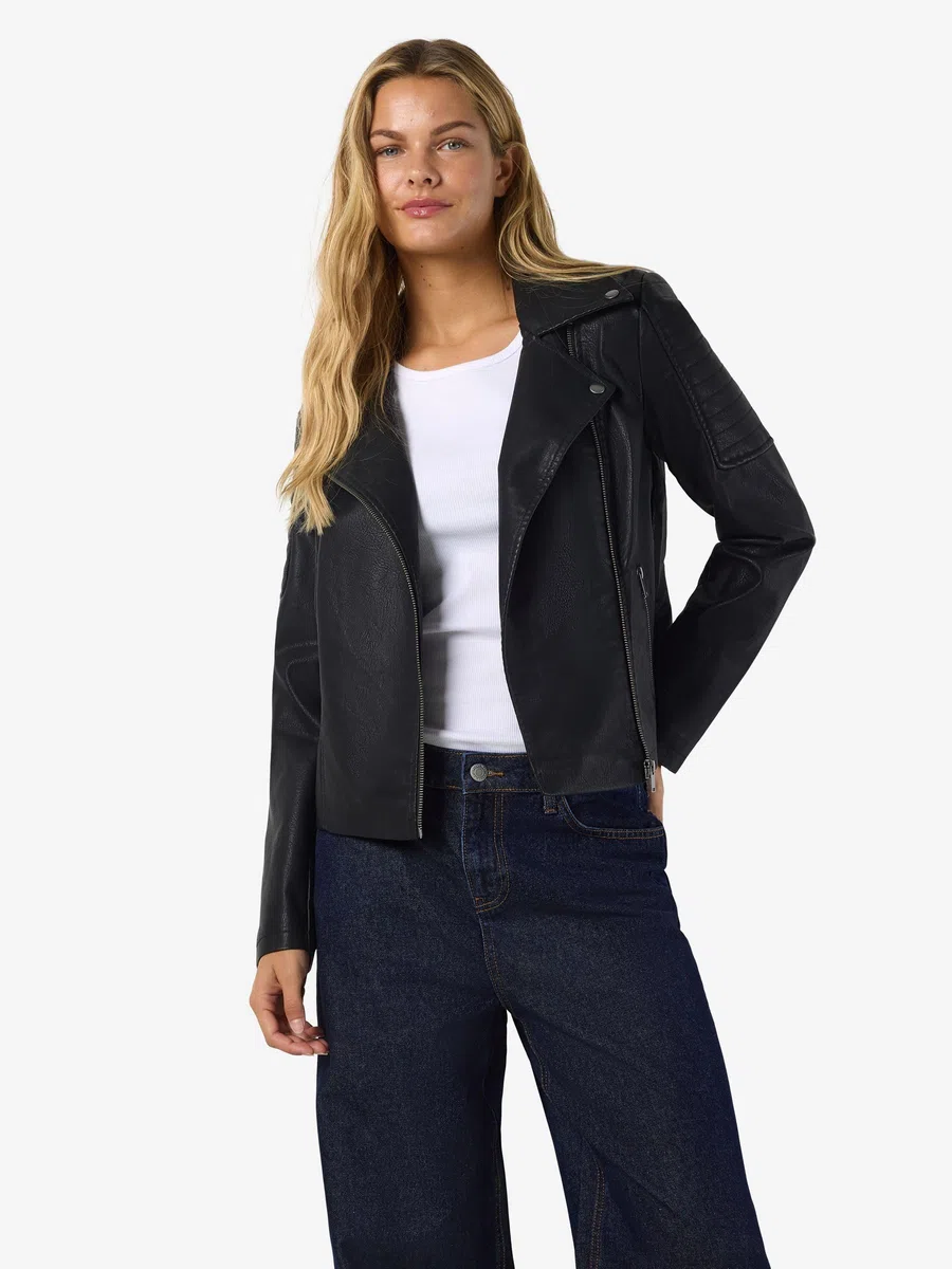 NOISY MAY Chaqueta de Cuero sintético para Mujer Chaqueta de Motociclista Chaqueta de transición Manga Larga Shacket Recubierto de PU NMREBEL
