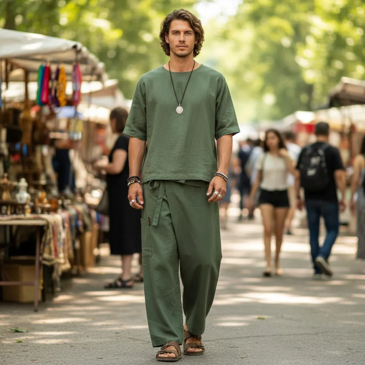 Guru-Shop Pantalones Tailandeses de Algodón Fijo, Envolventes para Yoga y Pescador - Talla Única, Ropa Alternativa