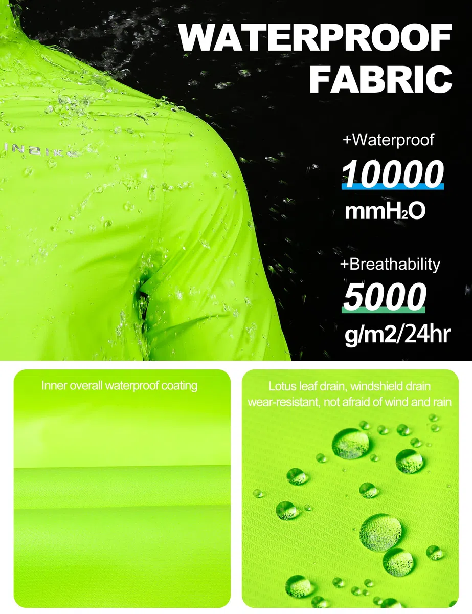 INBIKE Chaqueta Impermeable con 10000 mmH₂O, Cortaviento Ligero Waterproof y Reflectantes para Running, Ciclismo y Deportes Al Aire Libre WB005