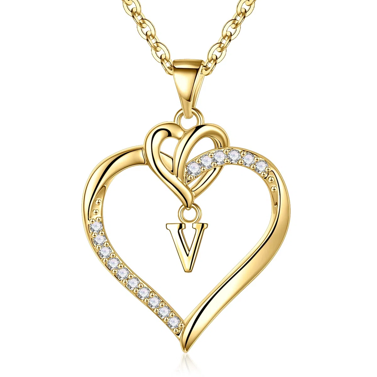 TINGN Collar Regalos para Mujer Niña, Chapado en Oro de 14 Quilates/Chapado en Oro Blanco Collar Inicial Mujer Circonitas Colgante de Corazón Cadena Aniversario de Mujer Regalos Joyas de Mujer Niña