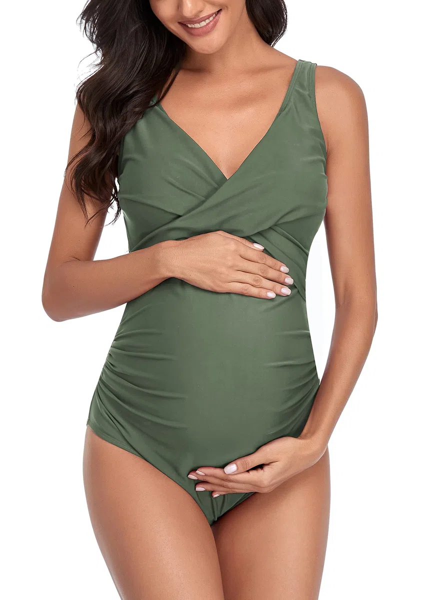SUMMERSUNSHINE Traje de baño de Maternidad de una Pieza con Parte Delantera Cruzada para Embarazo, Traje de baño de Maternidad