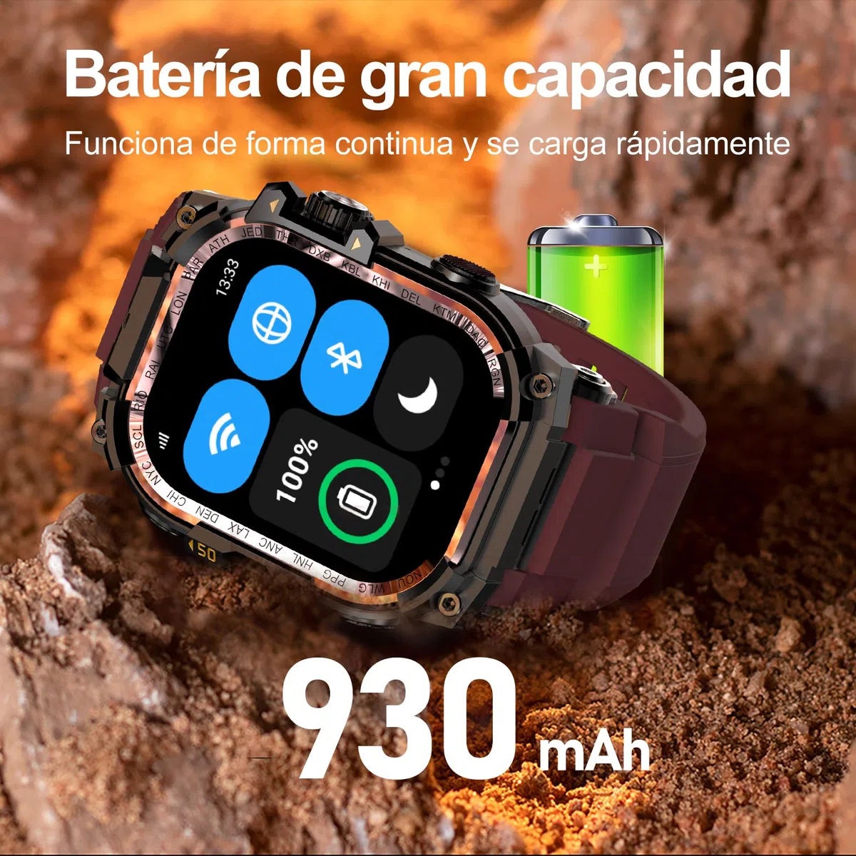 Reloj inteligente militar para hombre (almacenamiento de música), reloj inteligente de 2 pulgadas para Android e iOS, rastreador de fitness con linterna/auriculares TWS conectables pero (Negro)