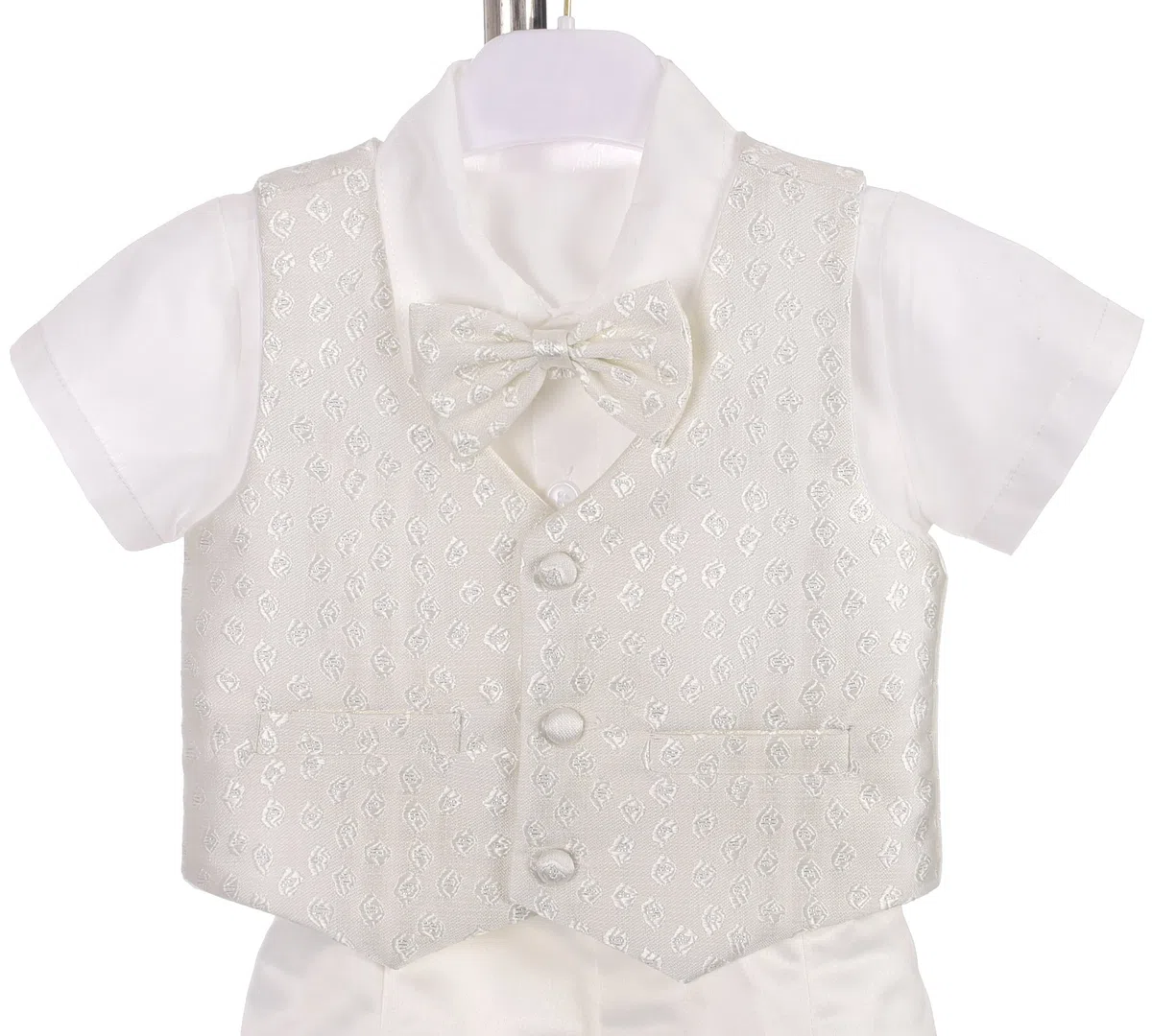 Lito Angels 4 Piezas Saten Ropa de Bautizo Traje de Bautismo para Bebe Niño, con Gorro Capó, Manga Corta, Blanco, A