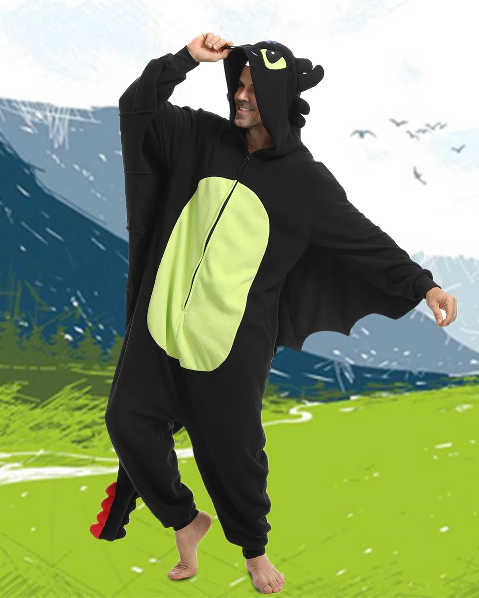 Laahoem Pijama Animal Dragon para Hombres y Mujeres Adecuado para Adultos Cremallera Capucha Mono para Hombres y Mujeres Ropa de rol Pijama