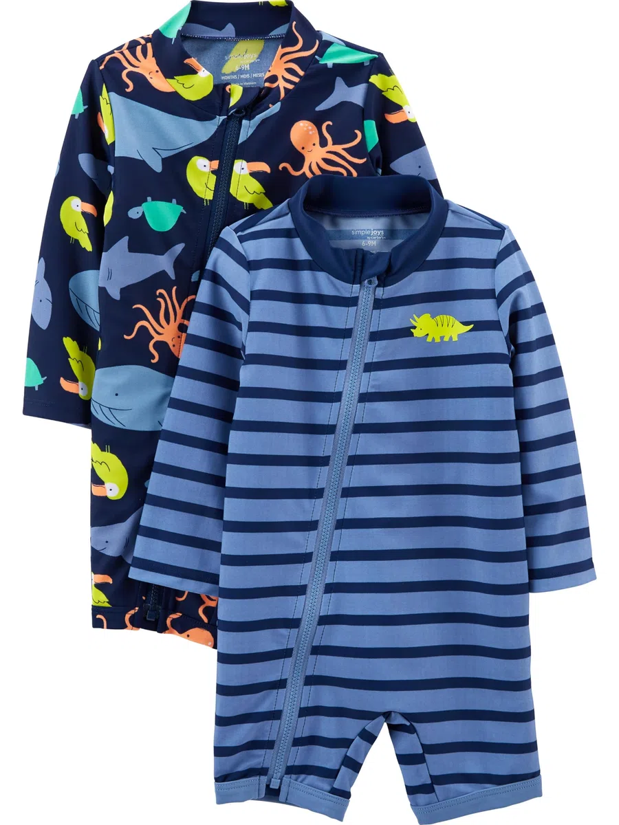 Simple Joys by Carter's Assorted Rashguard-Set Traje de baño de una Sola Pieza Bebé-Niños (Pack de 2)