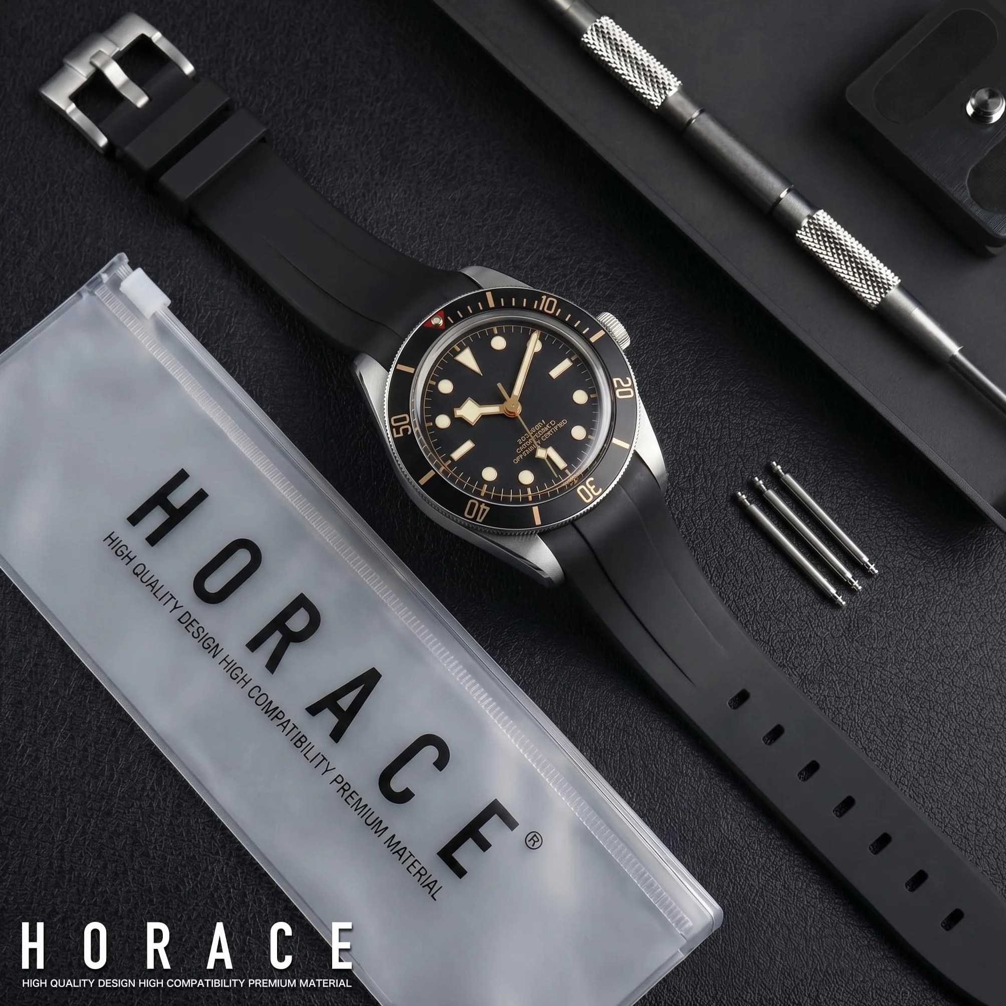 HORACE Correa de Reloj 20 mm de Goma FKM Premium – Suave, Impermeable y Duradera – Compatible con Tudor Black Bay 58 & GMT 39mm