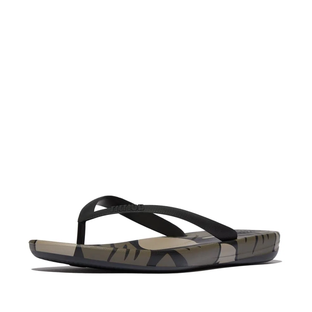 Fitflop Iqushion Mens Leaf-Print Ergonomic Flip-Flops, Chanclas Hombre