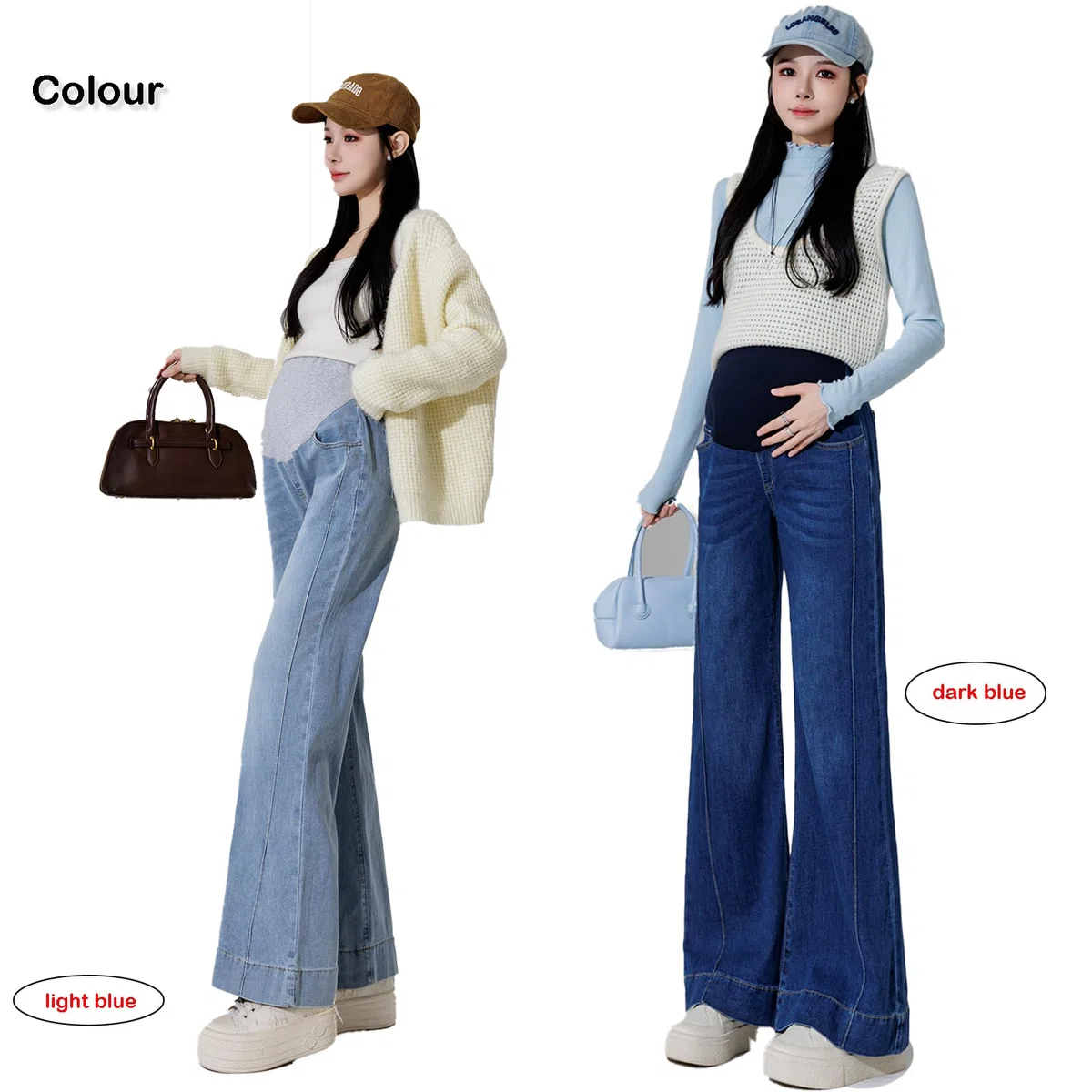 Pantalones vaqueros embarazados para mujer, cintura ajustable, corte ancho, pantalones vaqueros elásticos con bolsillos para mujeres pequeñas de hasta 170 cm