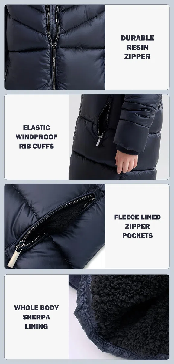 SOLOCOTE Abrigo de invierno acolchado para niñas con capucha de piel sintética, forrado de sherpa, parka resistente al agua y de gran peso
