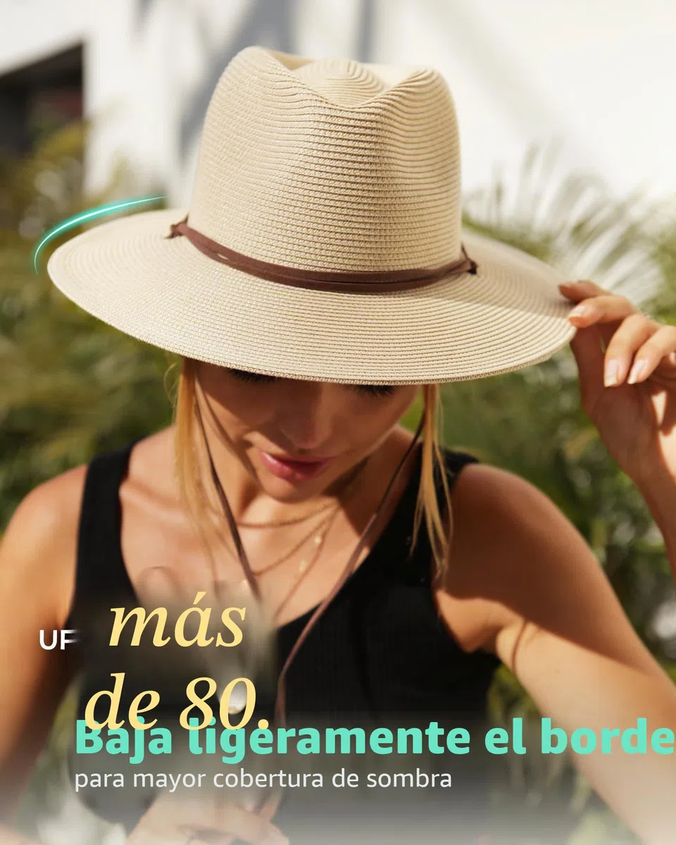 FURTALK Sombrero panamá unisex de ala ancha, sombrero de verano con protección UV, con correa de barbilla, sombrero de playa para hombre y mujer, sombrero de paja ajustable